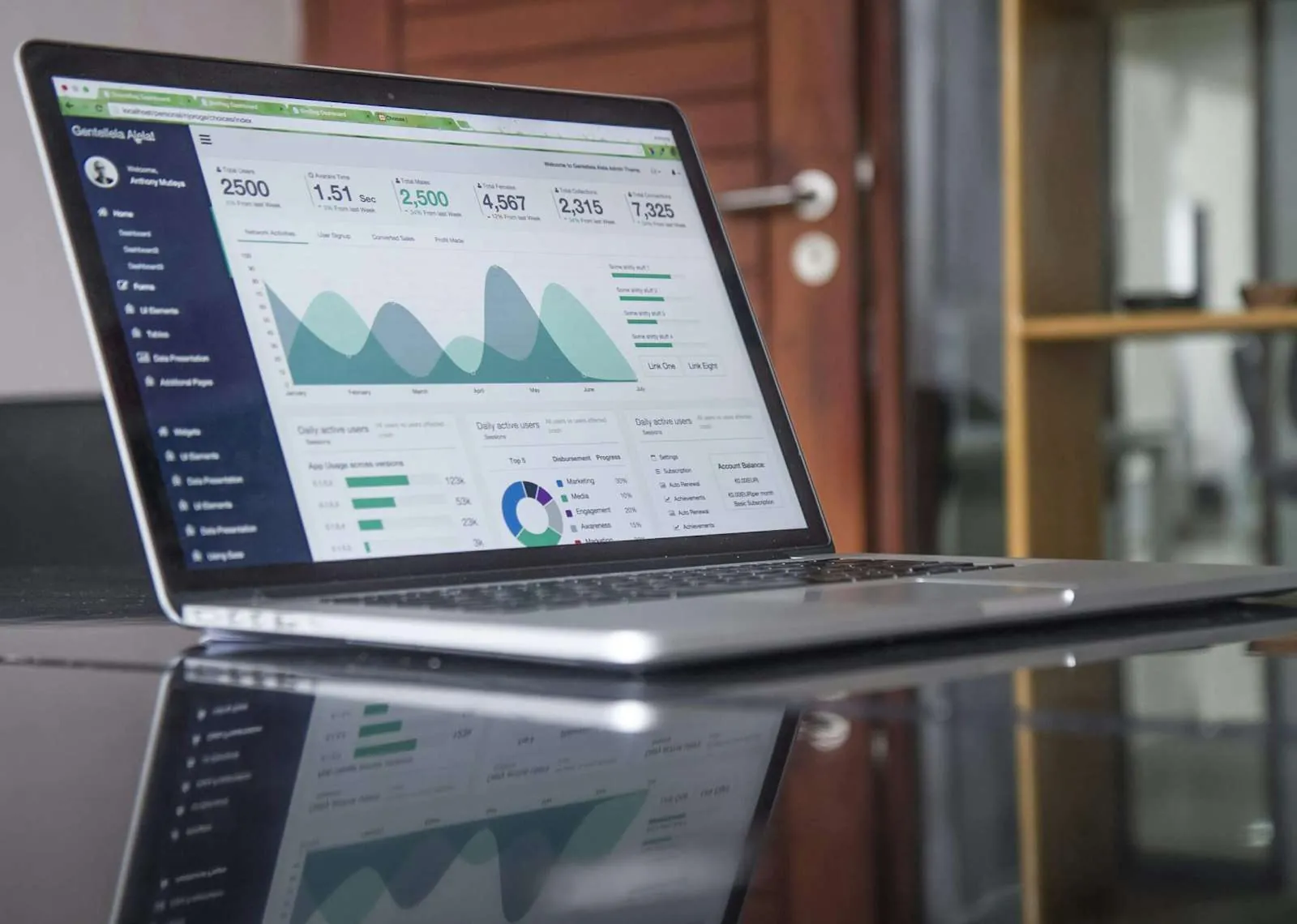 Laptop dashboard showing content visibility data for case studies AI search and GEO performance
