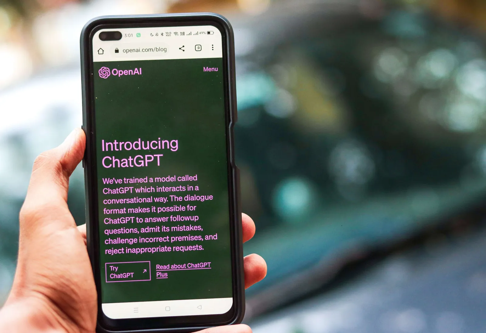 A smartphone showing a ChatGPT page, representing AI search reviewing a brand online